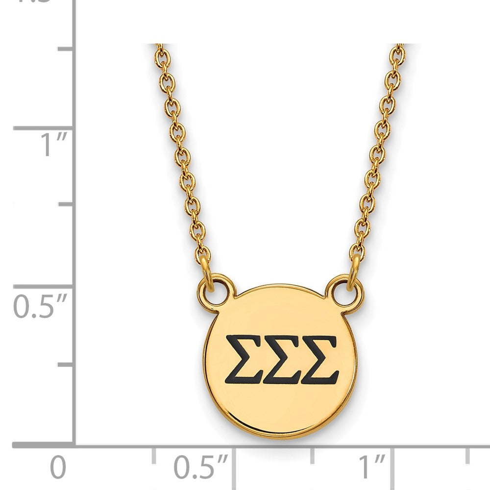 Sterling Silver Gold-plated LogoArt Sigma Sigma Sigma Sorority Greek Letters Small Black Enamel Pendant 18 inch Necklace