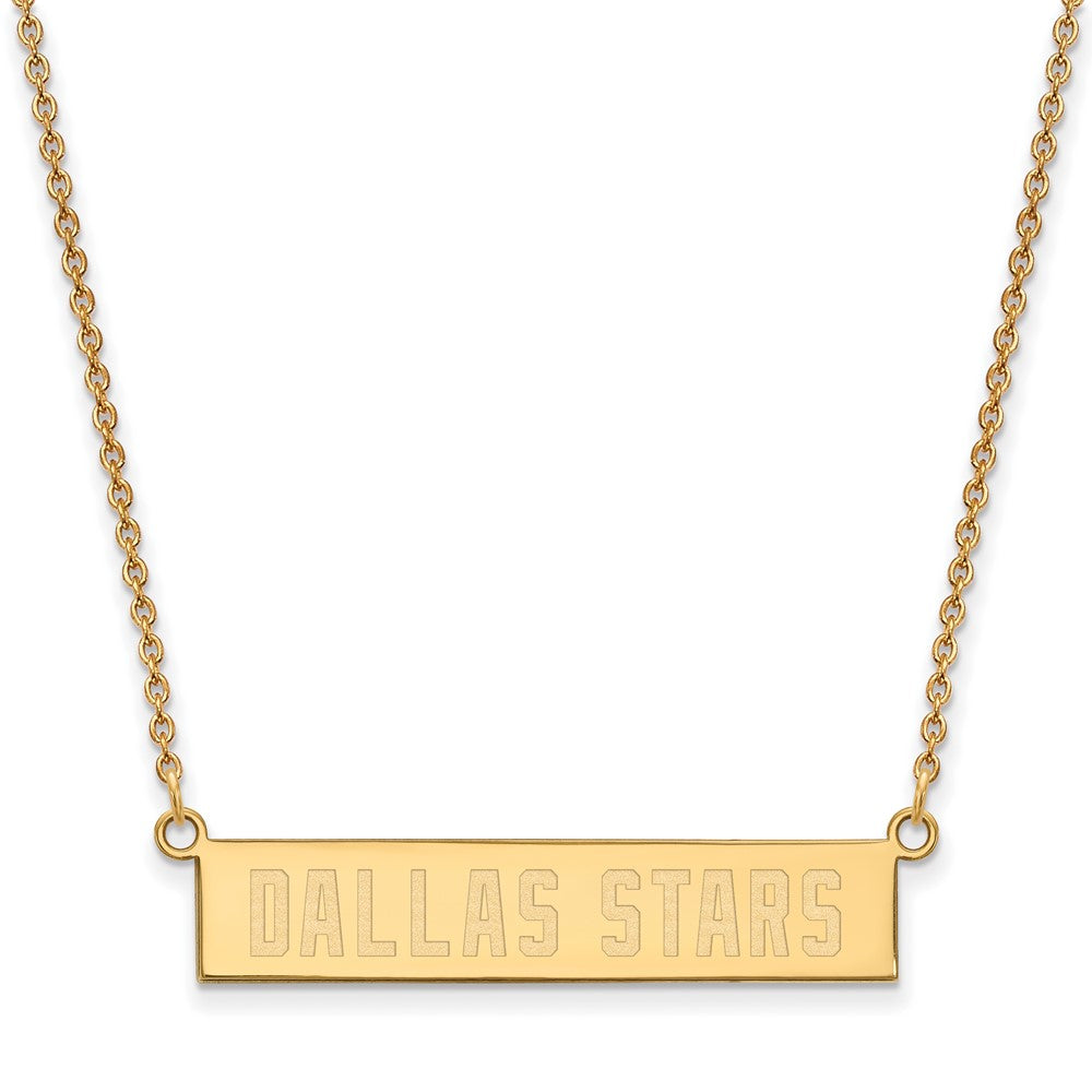 Sterling Silver Gold-plated NHL LogoArt Dallas Stars Small Bar 18 inch Necklace