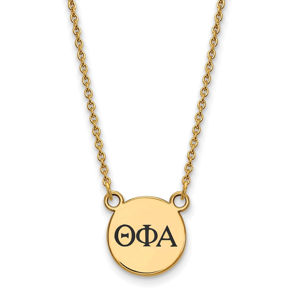 Sterling Silver Gold-plated LogoArt Theta Phi Alpha Sorority Greek Letters Small Black Enamel Pendant 18 inch Necklace