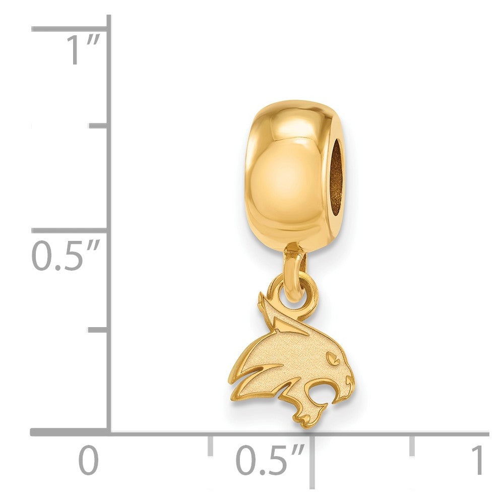 Sterling Silver Gold-plated LogoArt Texas State University Bobcat Extra Small Dangle Bead Charm