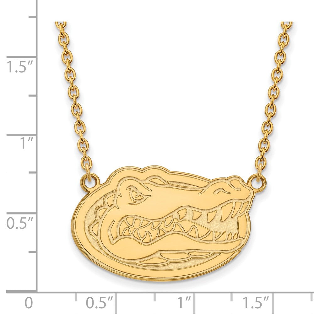 Sterling Silver Gold-plated LogoArt University of Florida Gator Large Pendant 18 inch Necklace