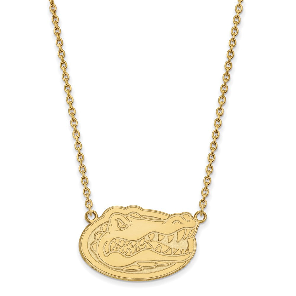 Sterling Silver Gold-plated LogoArt University of Florida Gator Large Pendant 18 inch Necklace