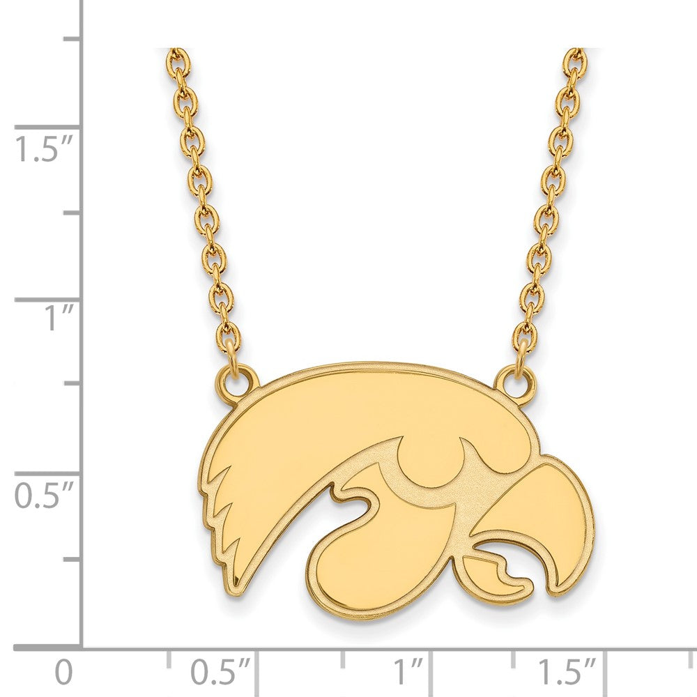 Sterling Silver Gold-plated LogoArt University of Iowa Hawk Large Pendant 18 inch Necklace
