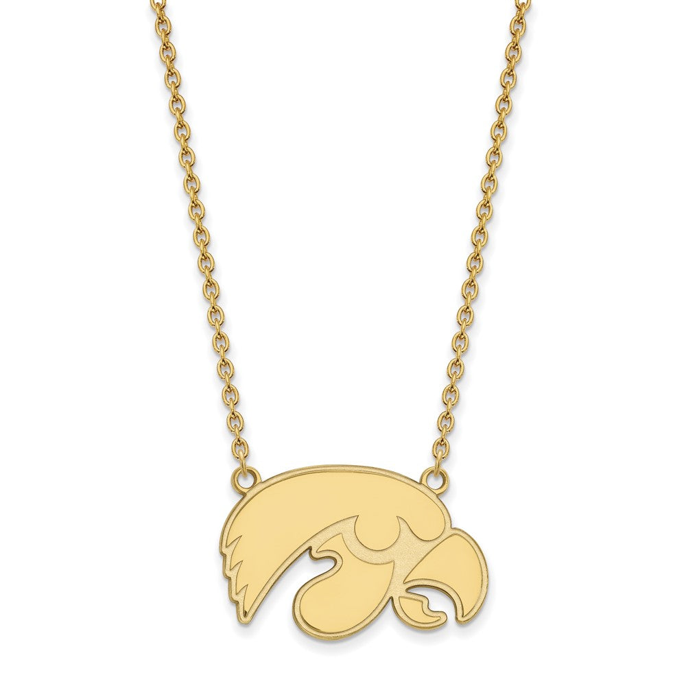 Sterling Silver Gold-plated LogoArt University of Iowa Hawk Large Pendant 18 inch Necklace