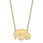 Sterling Silver Gold-plated LogoArt University of Iowa Hawk Large Pendant 18 inch Necklace