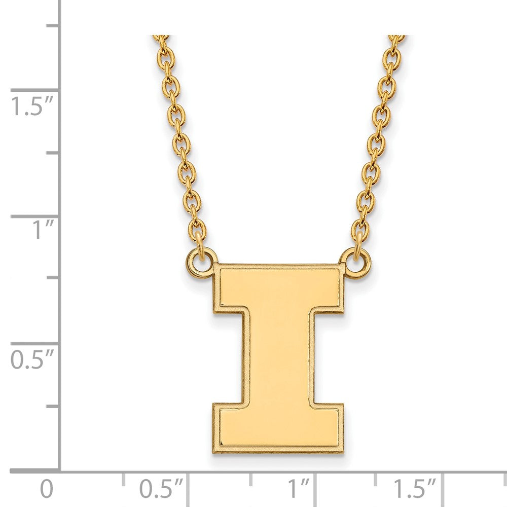 Sterling Silver Gold-plated LogoArt University of Illinois Letter I Large Pendant 18 inch Necklace