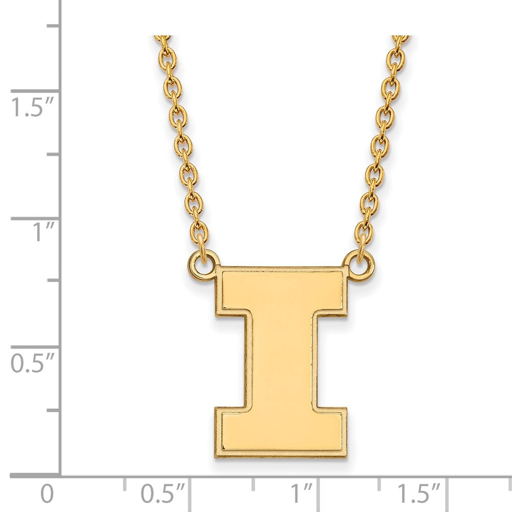 10k Gold LogoArt University of Illinois Letter I Large Pendant 18 inch Necklace