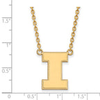 10k Gold LogoArt University of Illinois Letter I Large Pendant 18 inch Necklace