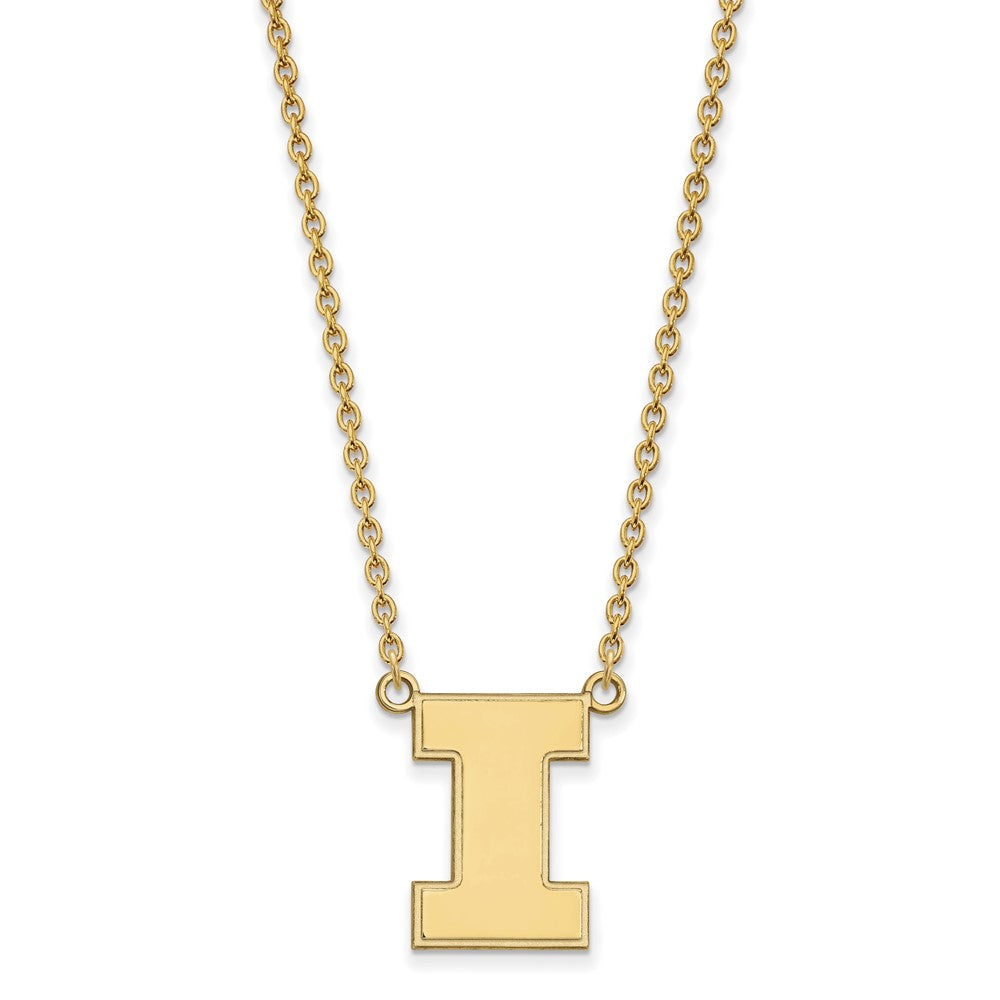 14k Gold LogoArt University of Illinois Letter I Large Pendant 18 inch Necklace