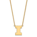 Sterling Silver Gold-plated LogoArt University of Illinois Letter I Large Pendant 18 inch Necklace
