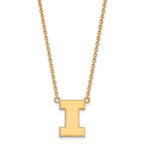 Sterling Silver Gold-plated LogoArt University of Illinois Letter I Large Pendant 18 inch Necklace