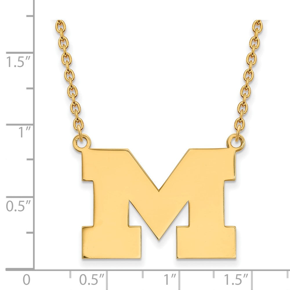Sterling Silver Gold-plated LogoArt University of Michigan Letter M Large Pendant 18 inch Necklace