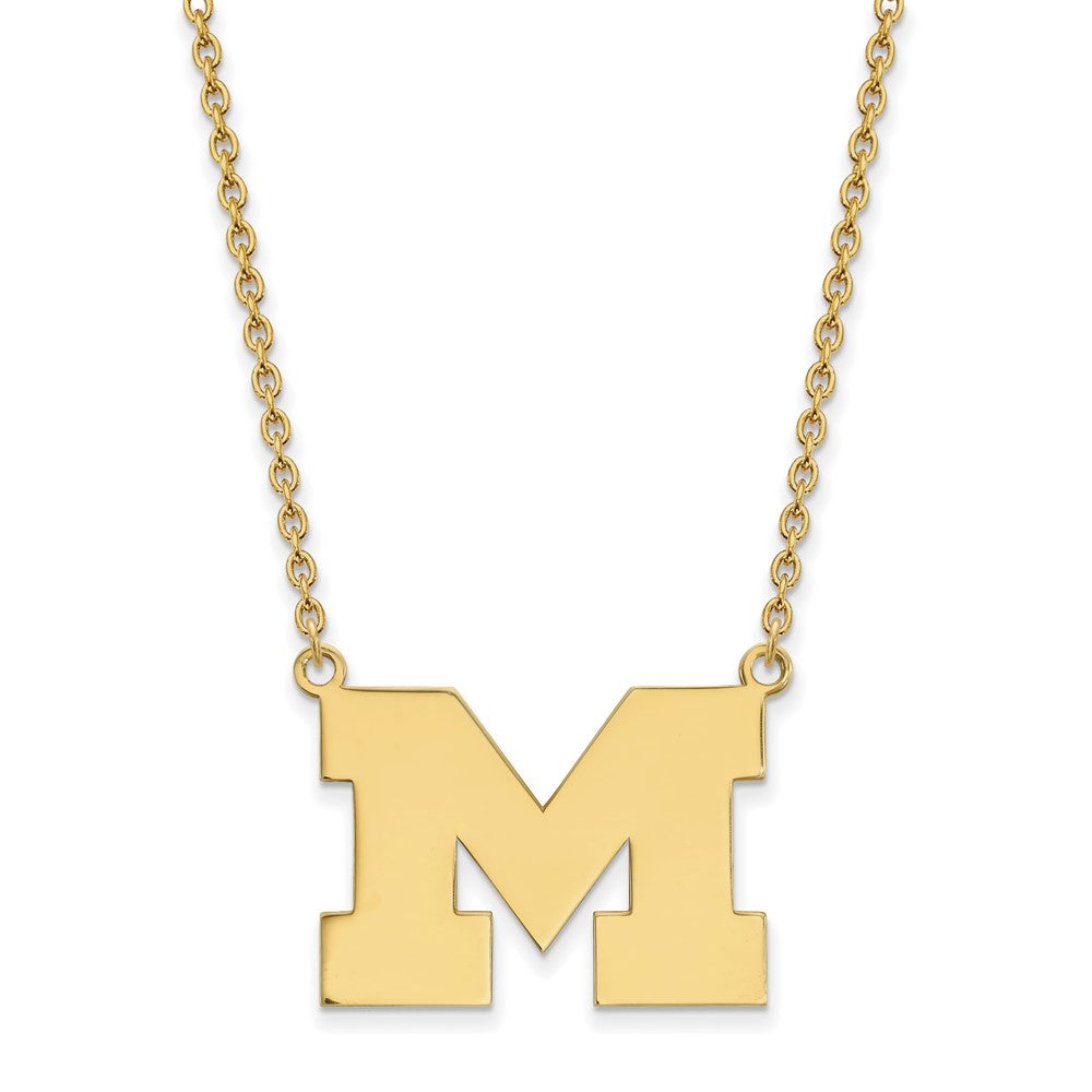 Sterling Silver Gold-plated LogoArt University of Michigan Letter M Large Pendant 18 inch Necklace