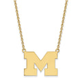 Sterling Silver Gold-plated LogoArt University of Michigan Letter M Large Pendant 18 inch Necklace