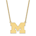 Sterling Silver Gold-plated LogoArt University of Michigan Letter M Large Pendant 18 inch Necklace