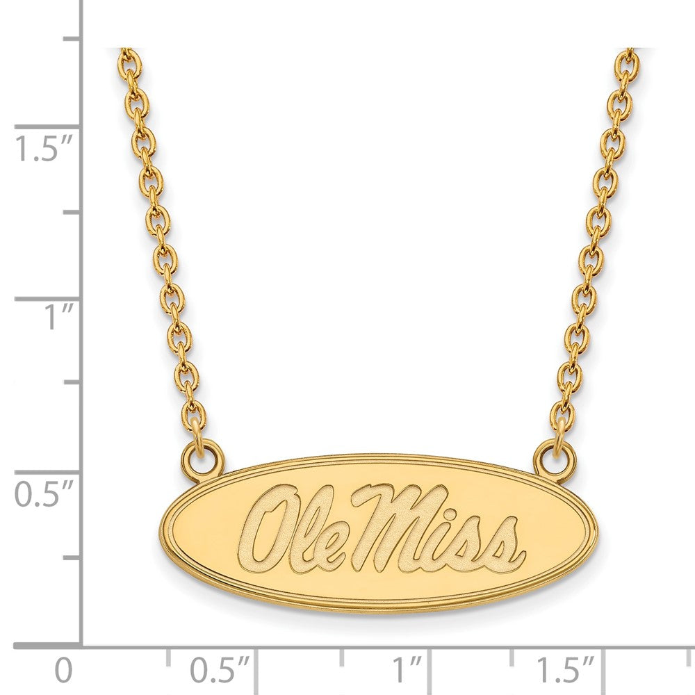 14k Gold LogoArt University of Mississippi Ole Miss Large Oval Pendant 18 inch Necklace