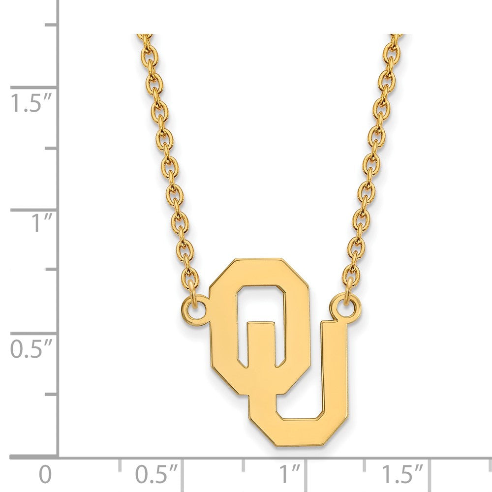 Sterling Silver Gold-plated LogoArt University of Oklahoma O-U Large Pendant 18 inch Necklace