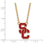 Sterling Silver Gold-plated University of Southern California S-C Large Enameled Pendant 18 inch Necklace