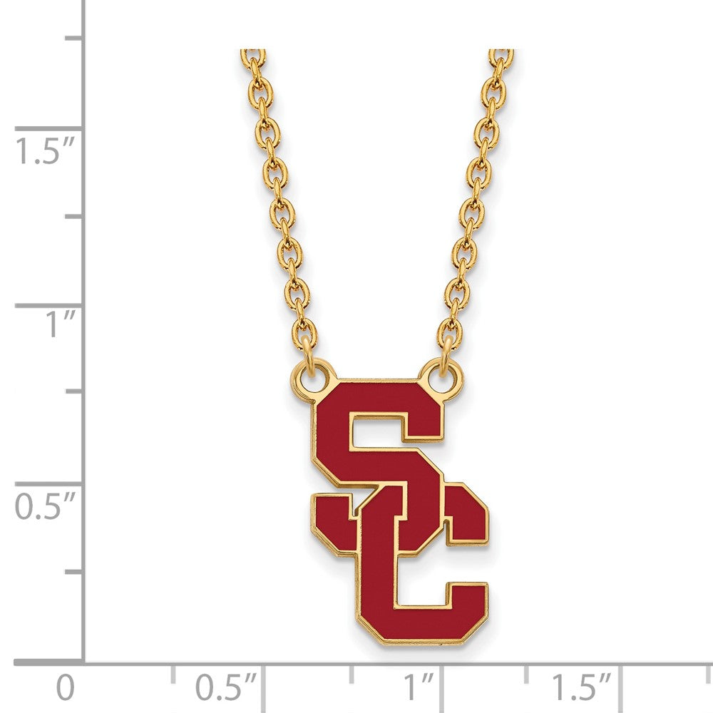 Sterling Silver Gold-plated University of Southern California S-C Large Enameled Pendant 18 inch Necklace