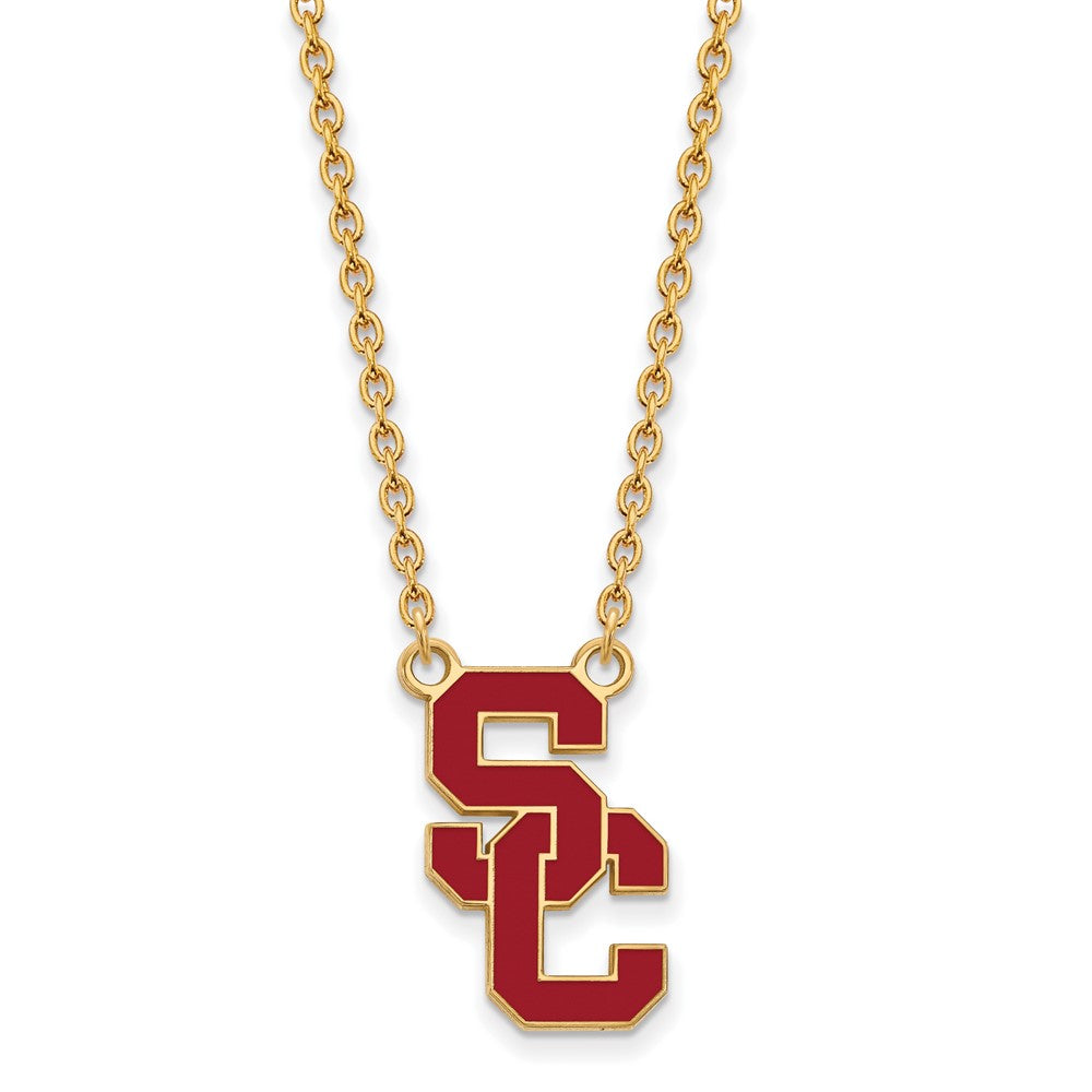 Sterling Silver Gold-plated University of Southern California S-C Large Enameled Pendant 18 inch Necklace