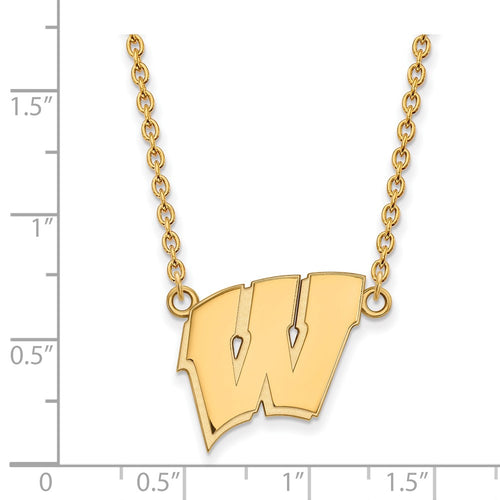 10k Gold LogoArt University of Wisconsin Letter W Large Pendant 18 inch Necklace