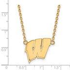 14k Gold LogoArt University of Wisconsin Letter W Large Pendant 18 inch Necklace