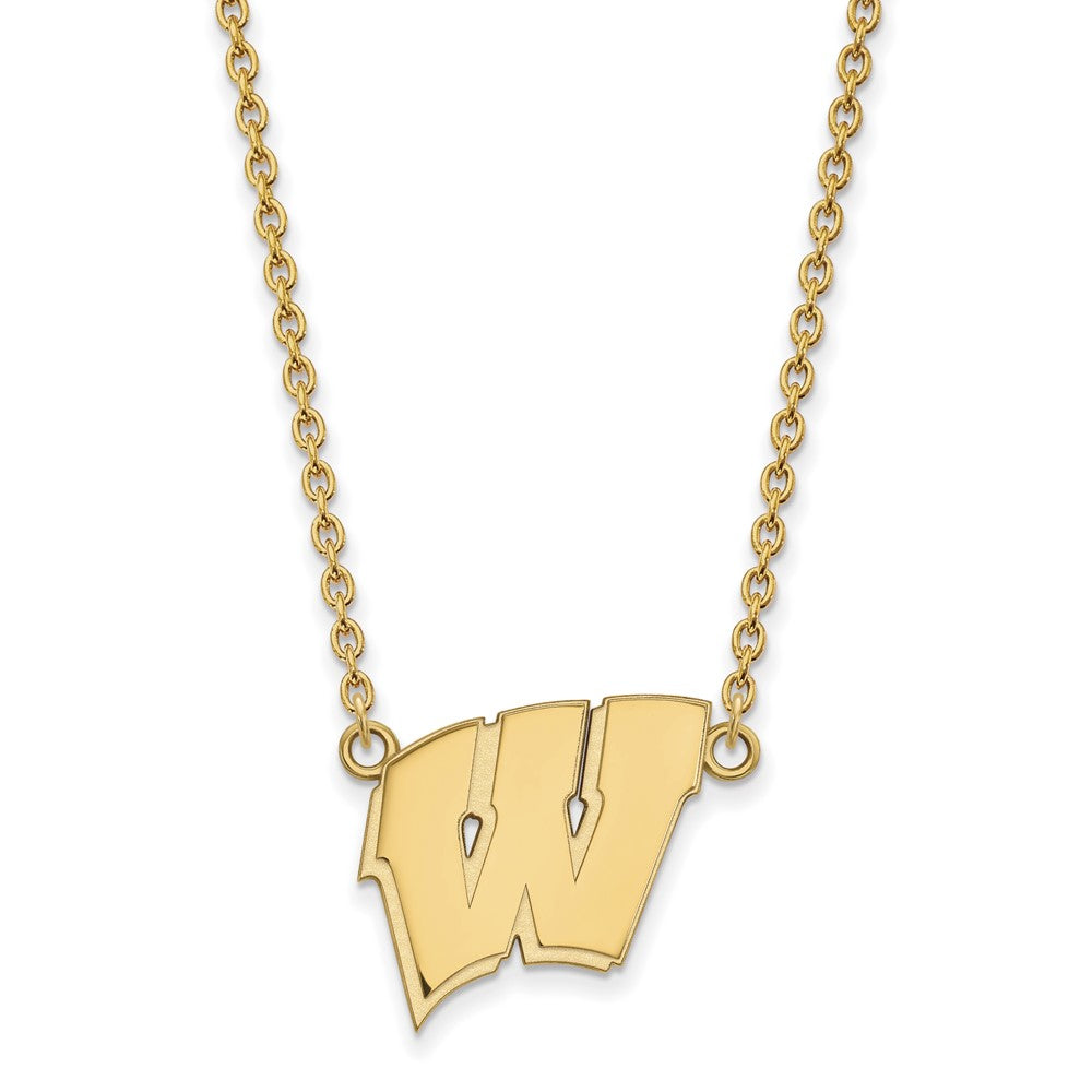 10k Gold LogoArt University of Wisconsin Letter W Large Pendant 18 inch Necklace