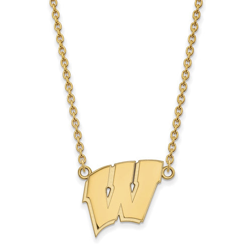 10k Gold LogoArt University of Wisconsin Letter W Large Pendant 18 inch Necklace