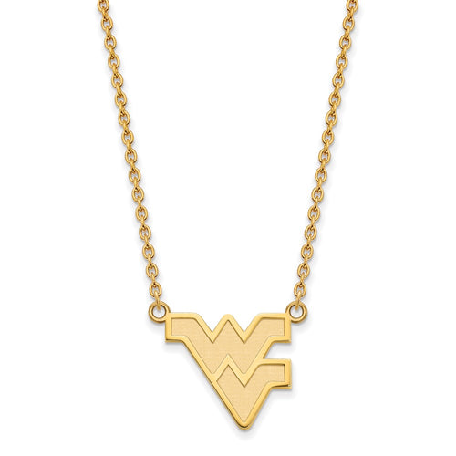 10k Gold LogoArt West Virginia University W-V Large Pendant 18 inch Necklace