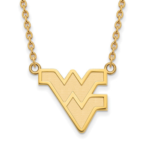 10k Gold LogoArt West Virginia University W-V Large Pendant 18 inch Necklace