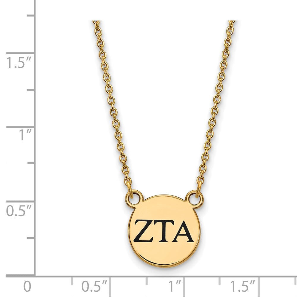 Sterling Silver Gold-plated LogoArt Zeta Tau Alpha Sorority Greek Letters Small Black Enamel Pendant 18 inch Necklace