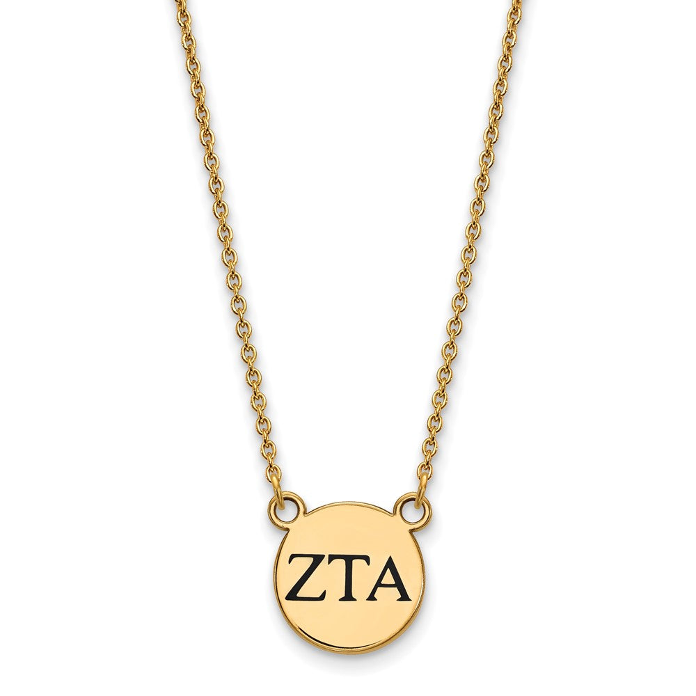 Sterling Silver Gold-plated LogoArt Zeta Tau Alpha Sorority Greek Letters Small Black Enamel Pendant 18 inch Necklace