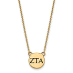 Sterling Silver Gold-plated LogoArt Zeta Tau Alpha Sorority Greek Letters Small Black Enamel Pendant 18 inch Necklace