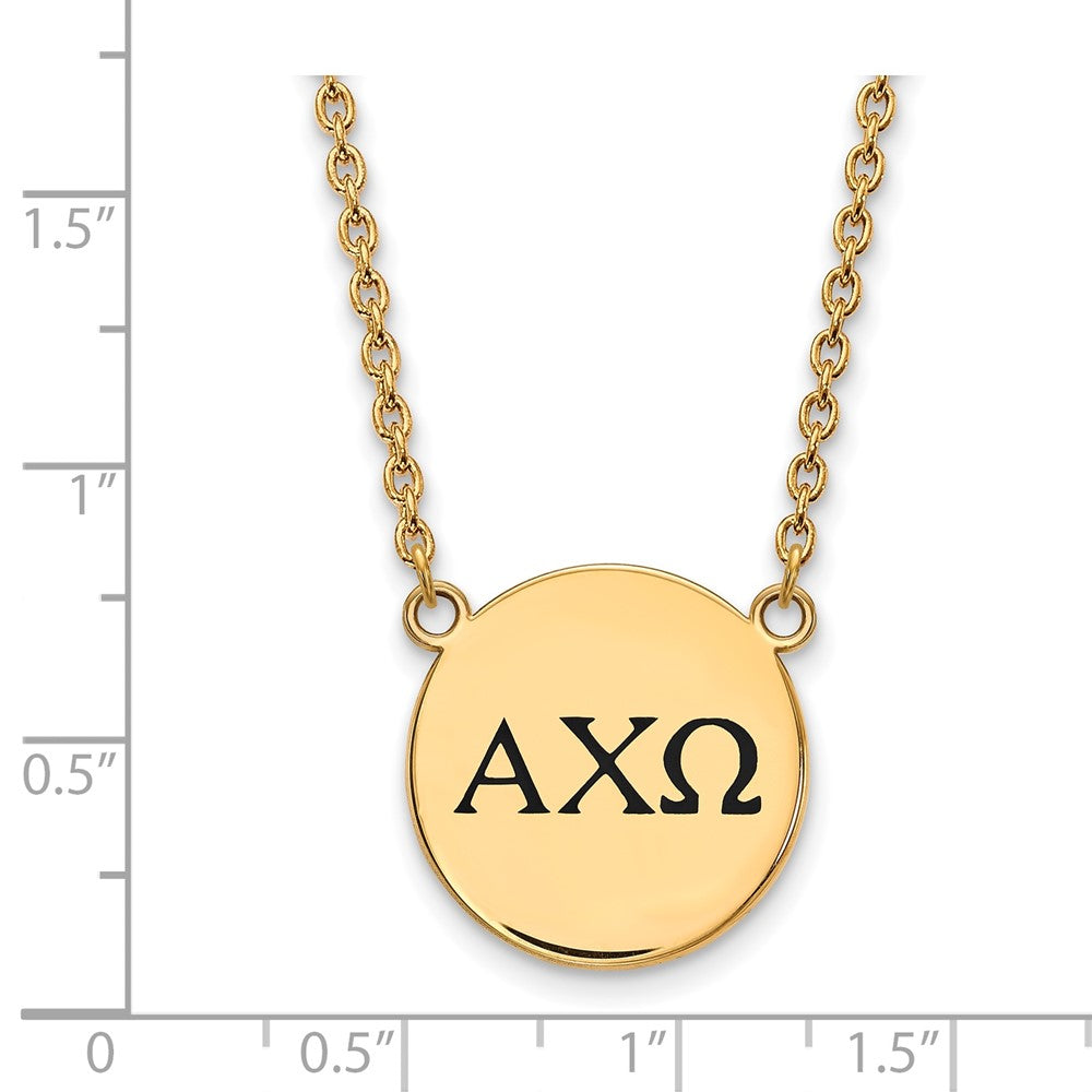 Sterling Silver Gold-plated LogoArt Alpha Chi Omega Sorority Greek Letters Large Black Enamel Pendant 18 inch Necklace