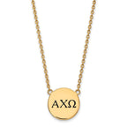 Sterling Silver Gold-plated LogoArt Alpha Chi Omega Sorority Greek Letters Large Black Enamel Pendant 18 inch Necklace