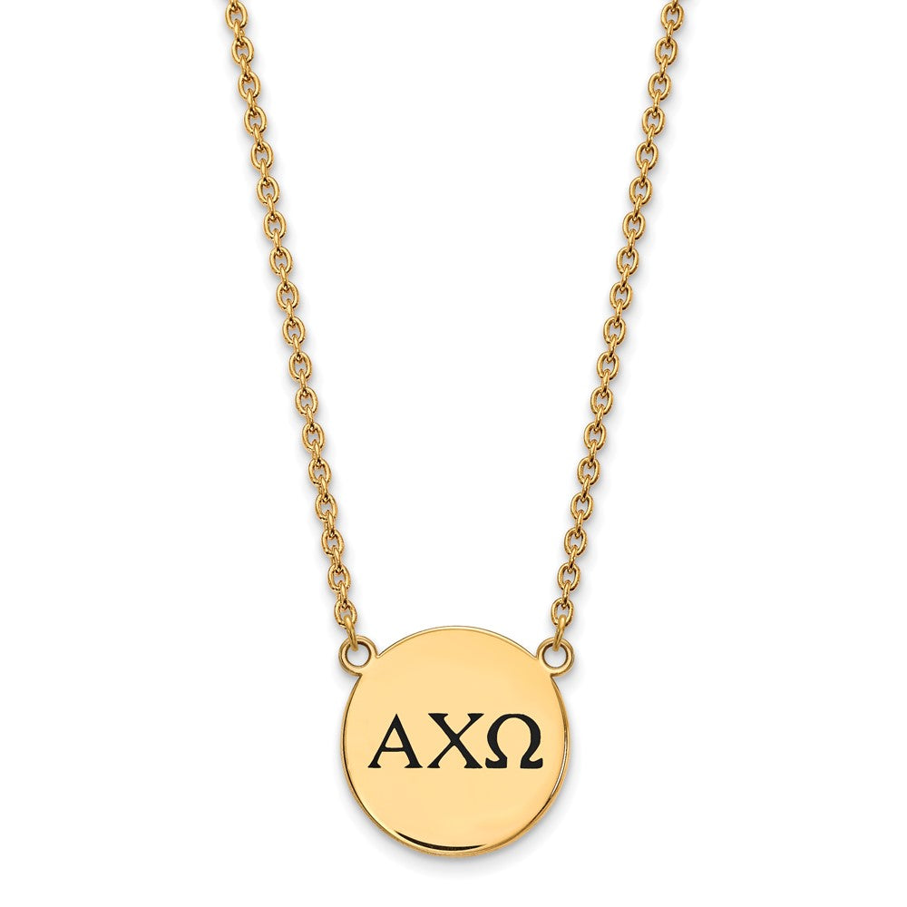 Sterling Silver Gold-plated LogoArt Alpha Chi Omega Sorority Greek Letters Large Black Enamel Pendant 18 inch Necklace