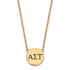 Sterling Silver Gold-plated LogoArt Alpha Sigma Tau Sorority Greek Letters Large Black Enamel Pendant 18 inch Necklace