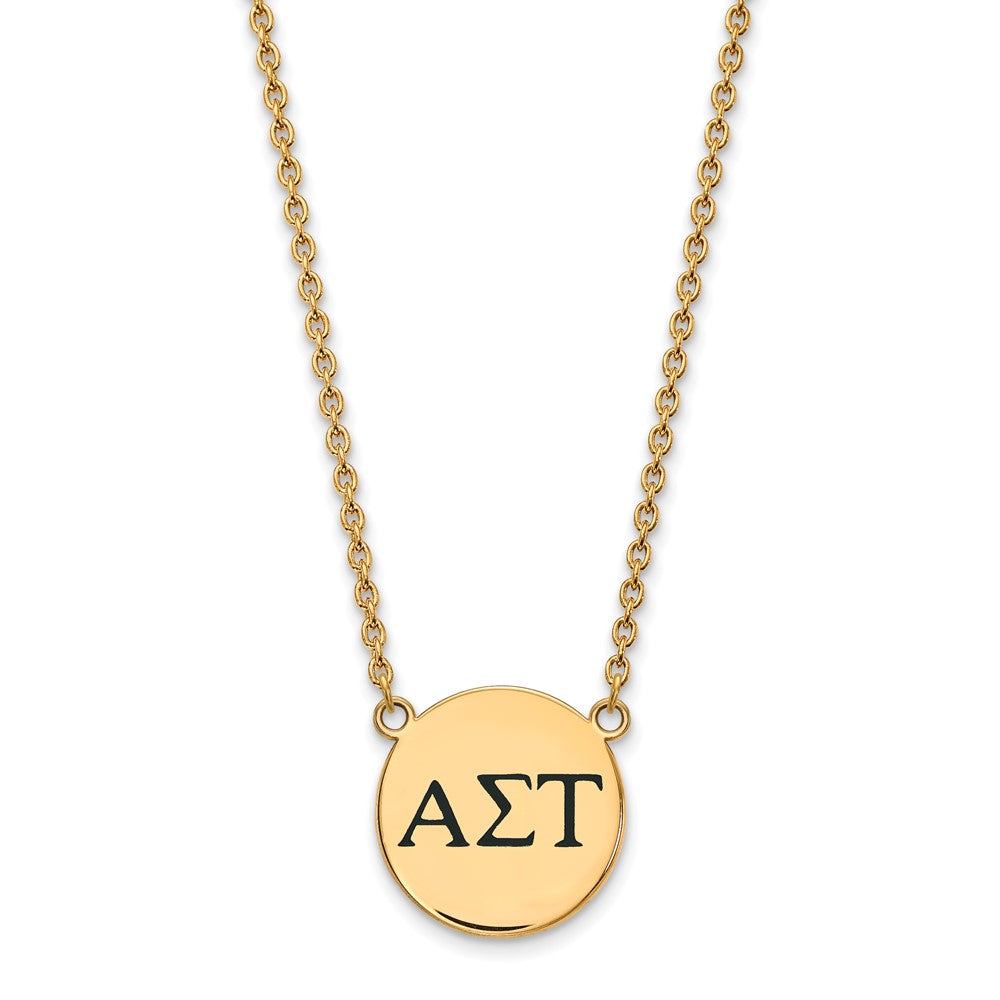 Sterling Silver Gold-plated LogoArt Alpha Sigma Tau Sorority Greek Letters Large Black Enamel Pendant 18 inch Necklace