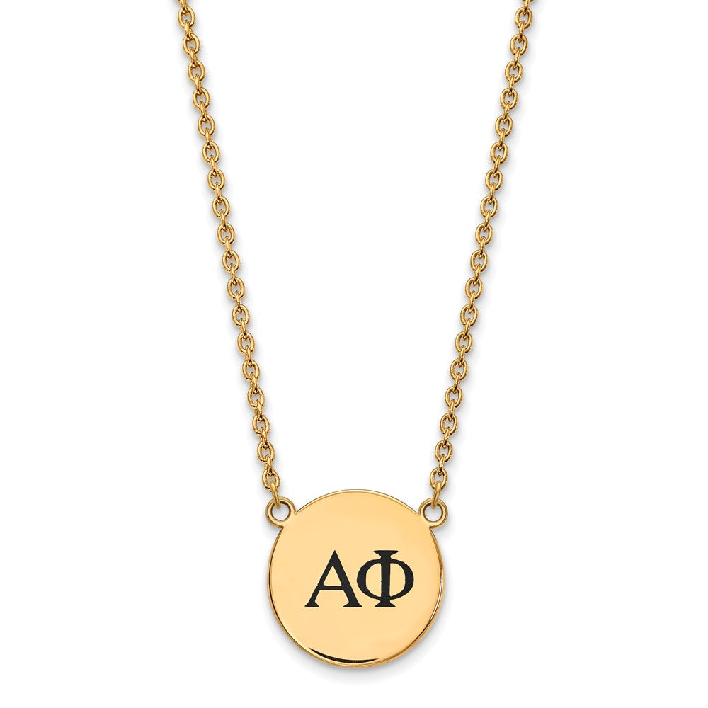 Sterling Silver Gold-plated LogoArt Alpha Phi Sorority Greek Letters Large Black Enamel Pendant 18 inch Necklace