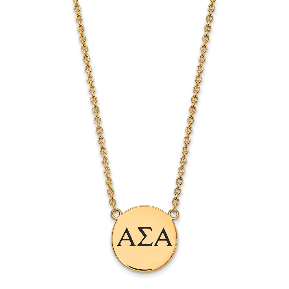 Sterling Silver Gold-plated LogoArt Alpha Sigma Alpha Sorority Greek Letters Large Black Enamel Pendant 18 inch Necklace