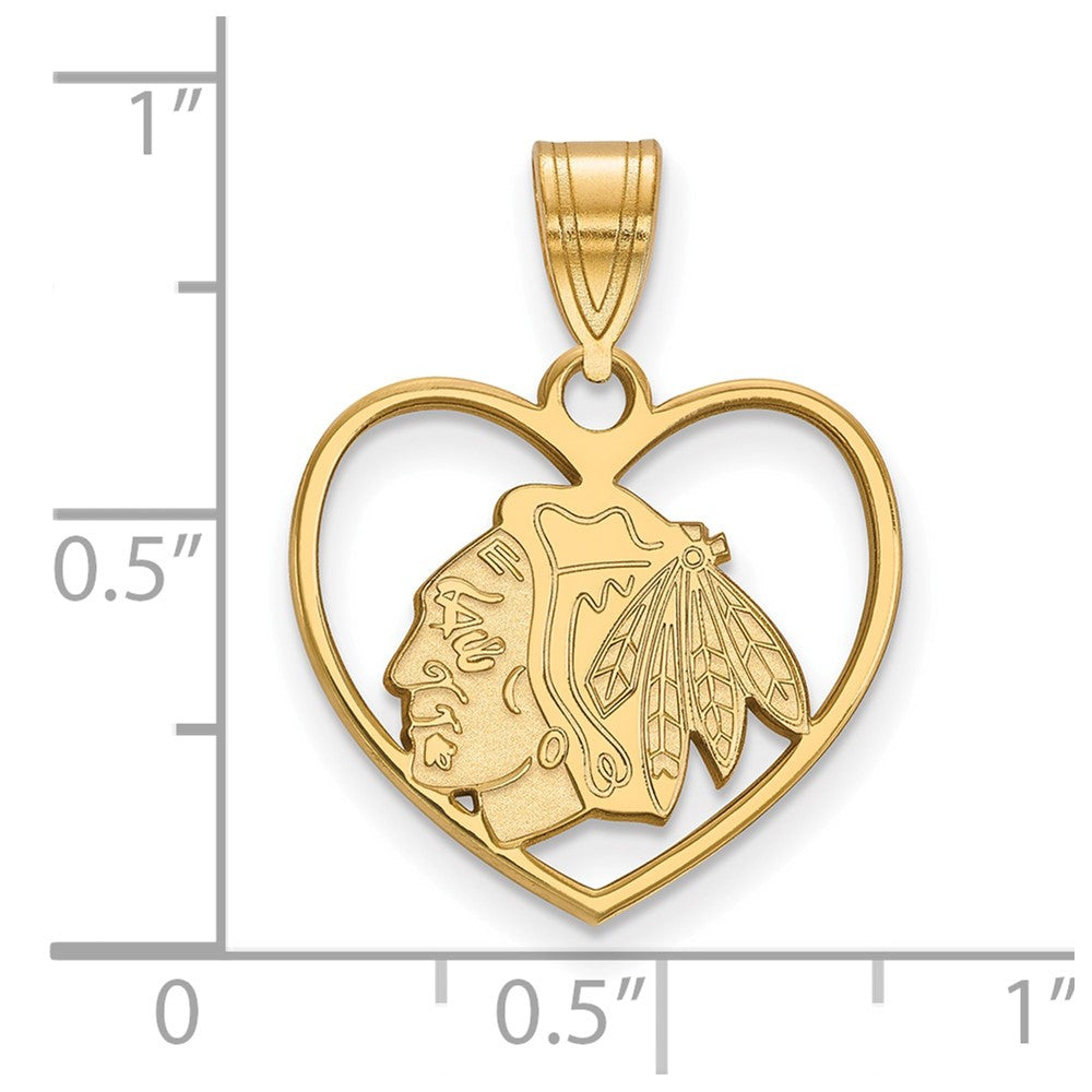 Sterling Silver Gold-plated NHL LogoArt Chicago Blackhawks Heart Pendant