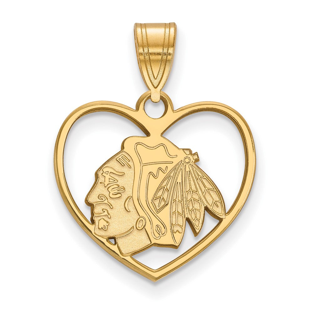 Sterling Silver Gold-plated NHL LogoArt Chicago Blackhawks Heart Pendant