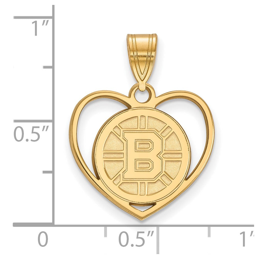 Sterling Silver Gold-plated NHL LogoArt Boston Bruins Heart Pendant