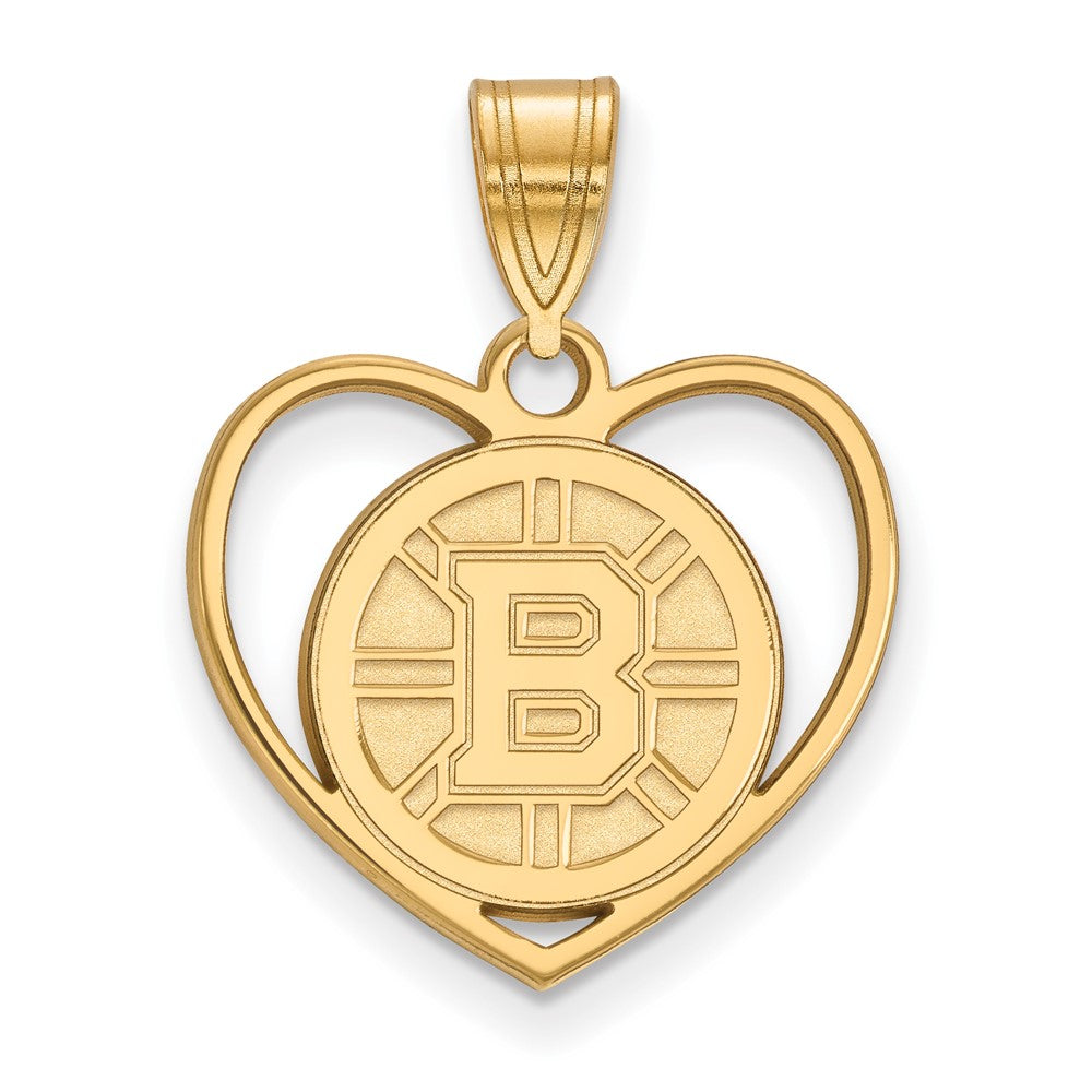 Sterling Silver Gold-plated NHL LogoArt Boston Bruins Heart Pendant
