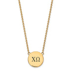 Sterling Silver Gold-plated LogoArt Chi Omega Sorority Greek Letters Large Black Enamel Pendant 18 inch Necklace