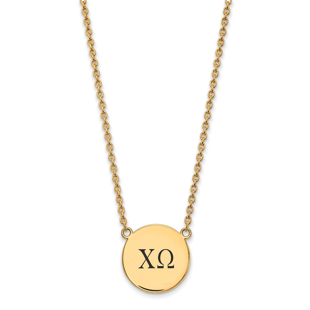 Sterling Silver Gold-plated LogoArt Chi Omega Sorority Greek Letters Large Black Enamel Pendant 18 inch Necklace