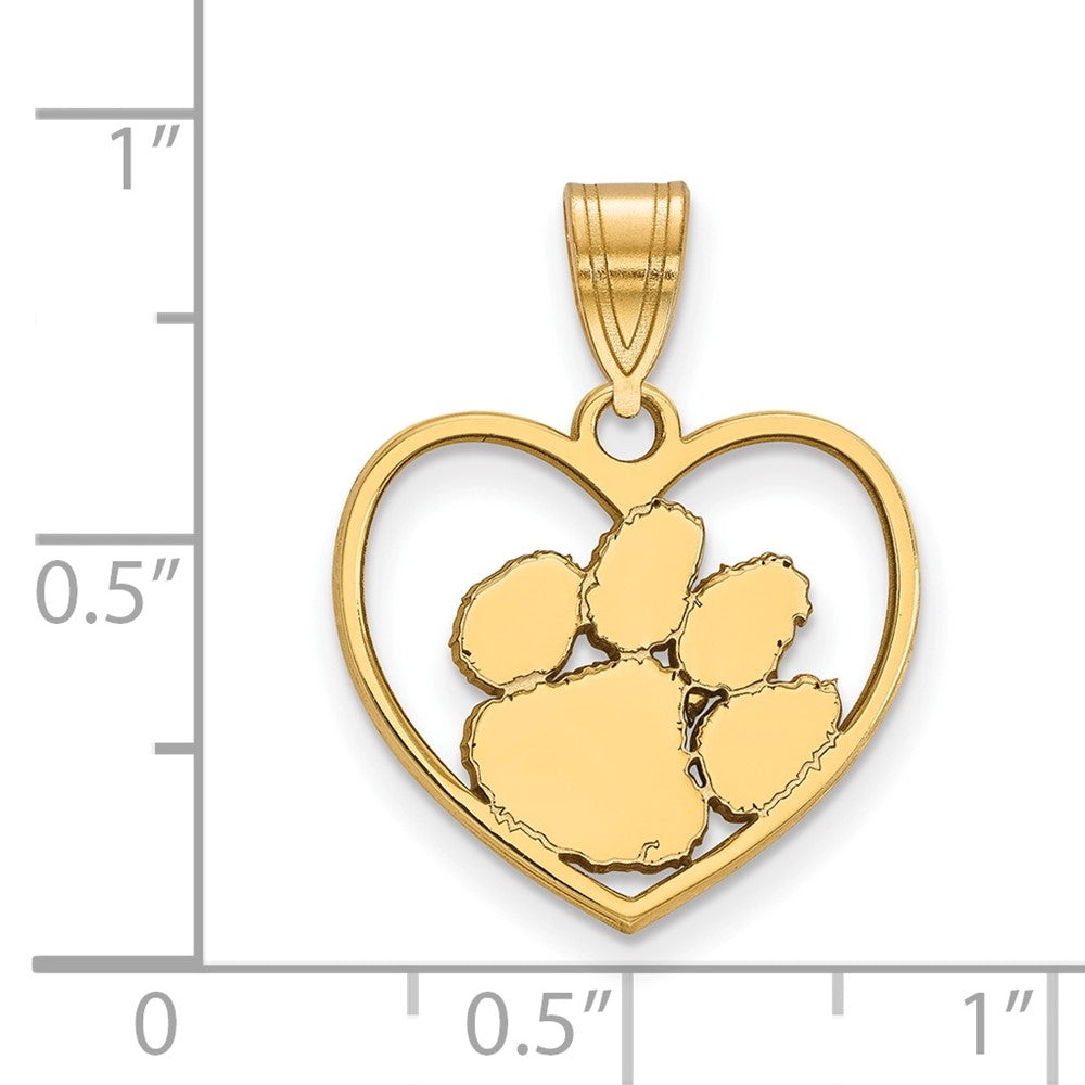 Sterling Silver Gold-plated LogoArt Clemson University Tiger Paw Heart Pendant