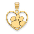 Sterling Silver Gold-plated LogoArt Clemson University Tiger Paw Heart Pendant