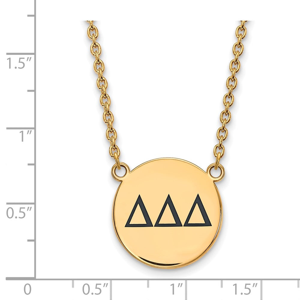 Sterling Silver Gold-plated LogoArt Delta Delta Delta Sorority Greek Letters Large Black Enamel Pendant 18 inch Necklace