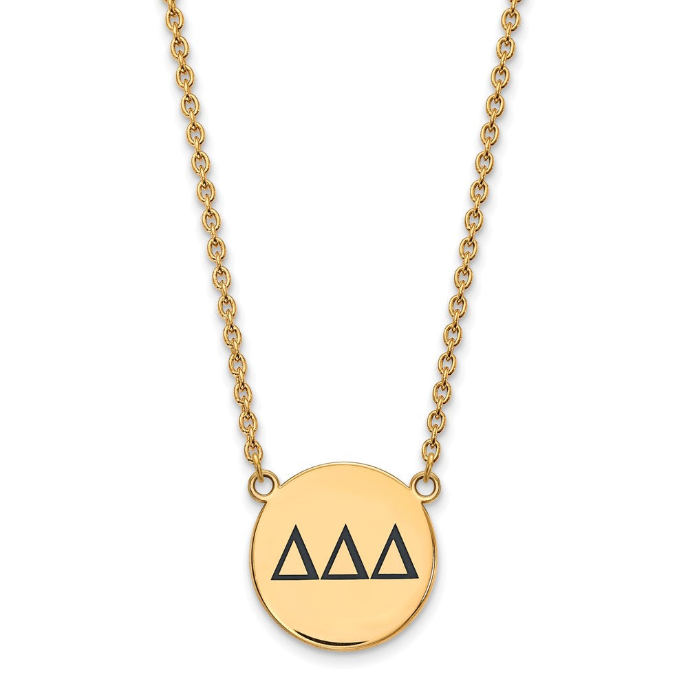 Sterling Silver Gold-plated LogoArt Delta Delta Delta Sorority Greek Letters Large Black Enamel Pendant 18 inch Necklace